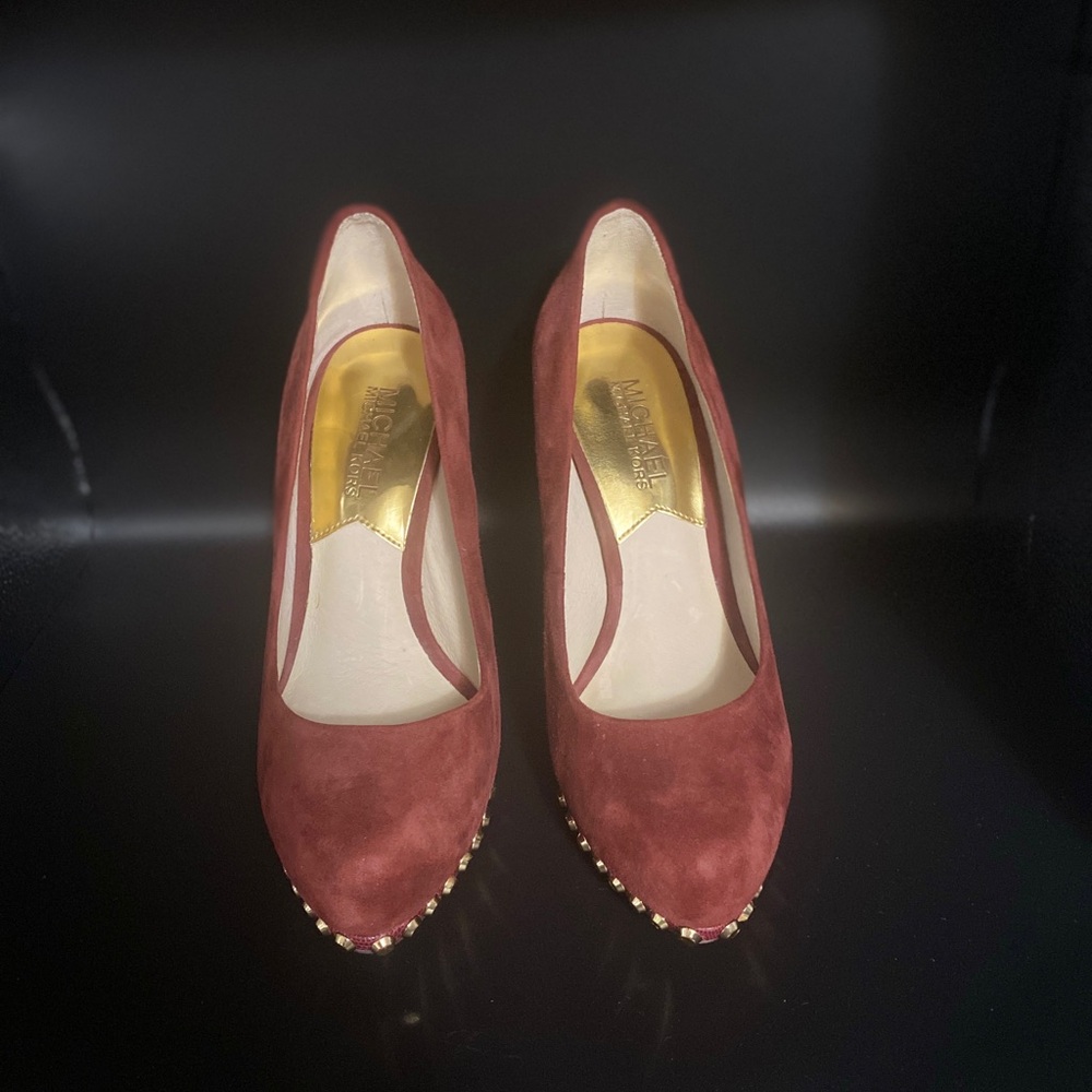 Michael Kors Burgundy Heels with Gold stud Accents